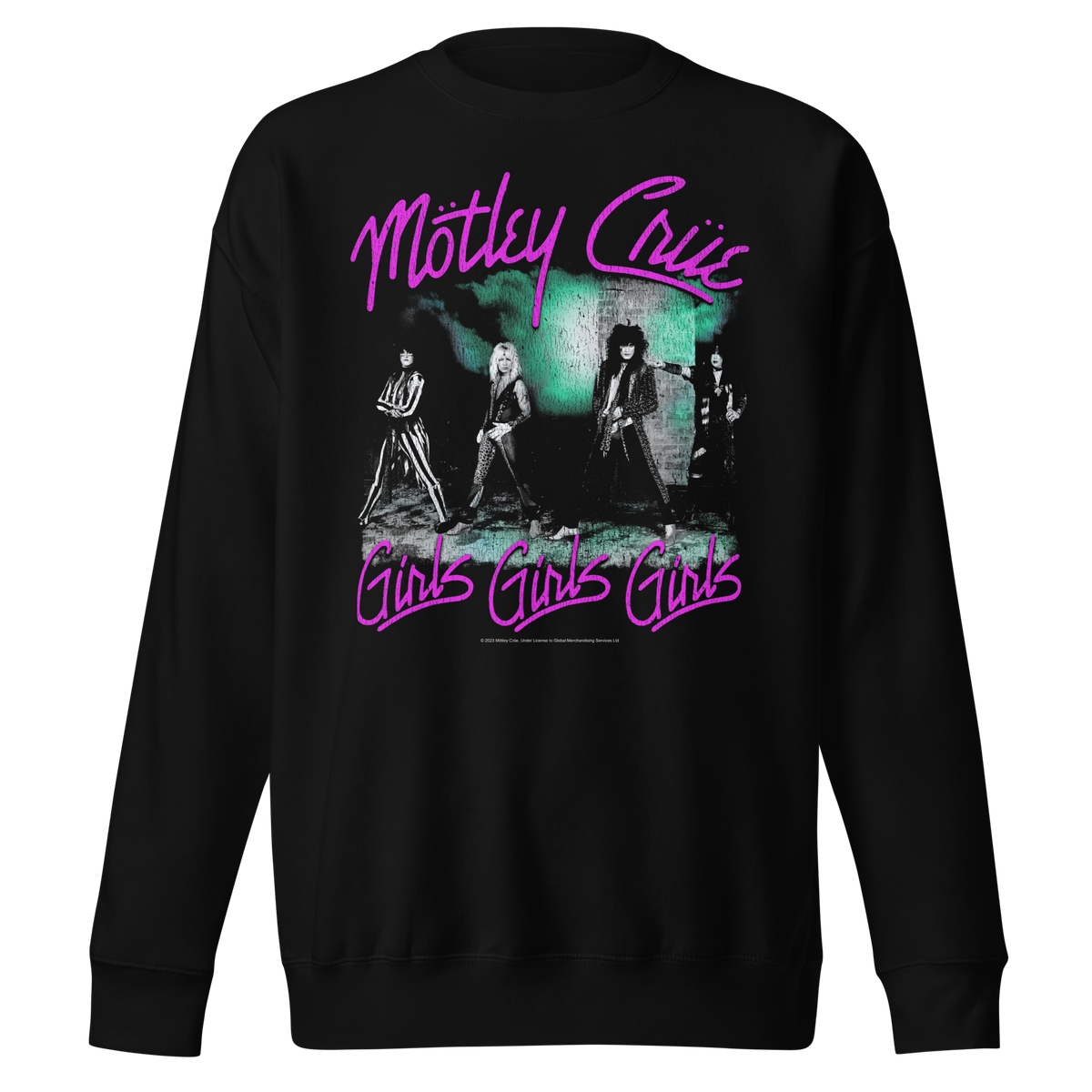 Stakes Motley Crue Pink Girls Jumbo Print Crewneck Sweatshirt Officially Licensed