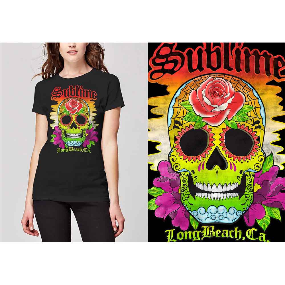 Sublime Colour Skull Womens T Shirt Officially Licensed