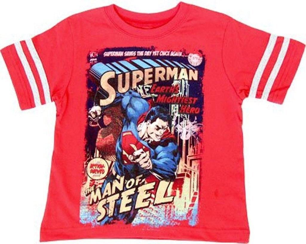 Superman Man Of Steel Comic Book Print T-Shirt
