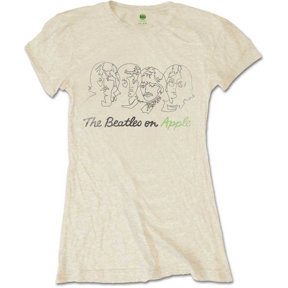 The Beatles Outline Faces on Apple Womens T Shirt Officially Licensed