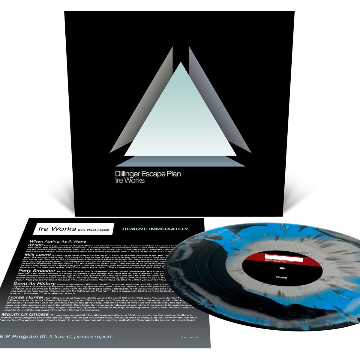 Ire Works (Black, Cyan Blue and Metallic Silver Tri Color Merge with Neon Magenta, White and Metallic Silver Splatter) Vinyl Record