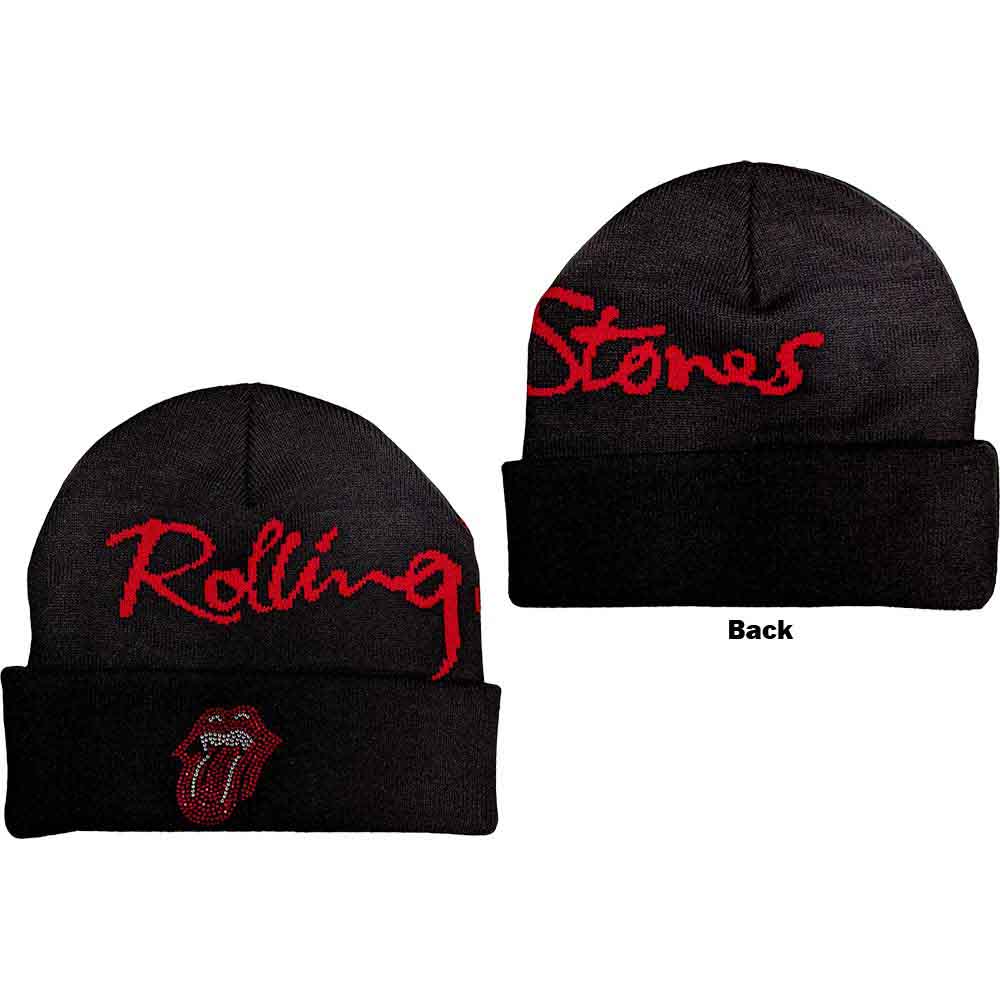 The Rolling Stones Embellished Classic Tongue Beanie Hat Officially Licensed