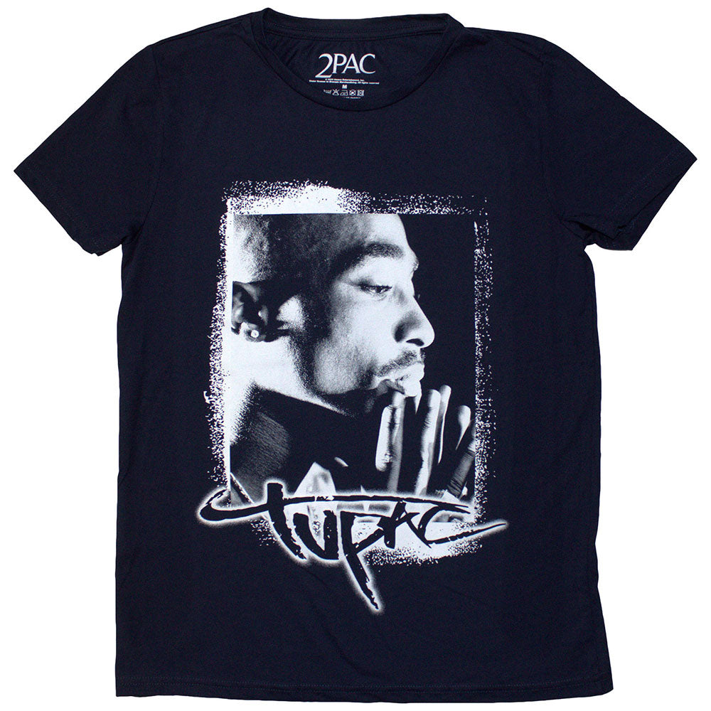 Tupac Spray Photo Womens T Shirt Blue