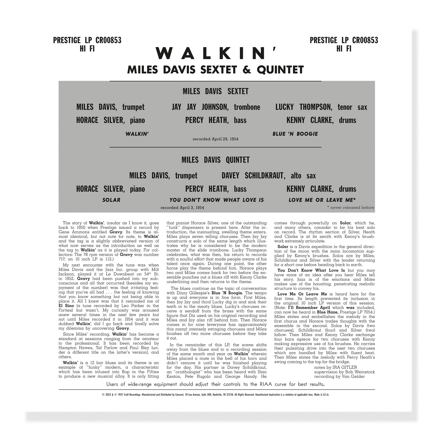 Walkin' (Original Jazz Classics Series) (180g LP) Vinyl Record