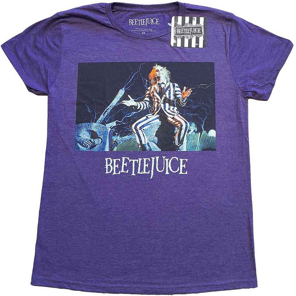 Warner Bros Beetlejuice Sitting on a Tombstone Mens T Shirt Officially Licensed