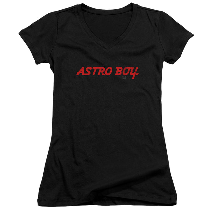 Astro Boy Classic Logo Junior Sheer Cap Sleeve V Neck Womens T Shirt Black