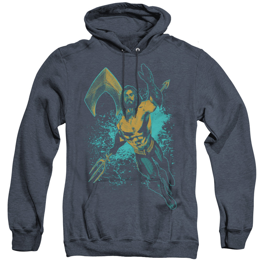 Aquaman Movie Make A Splash Mens Heather Hoodie Navy Officially Licensed
