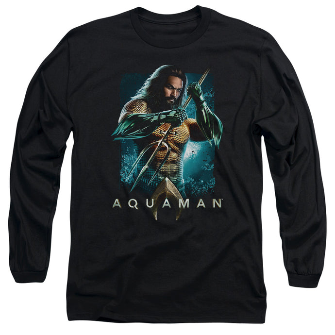 Aquaman Movie Trident Mens Long Sleeve Shirt Black