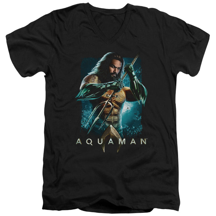 Aquaman Movie Trident Mens Slim Fit V-Neck T Shirt Black