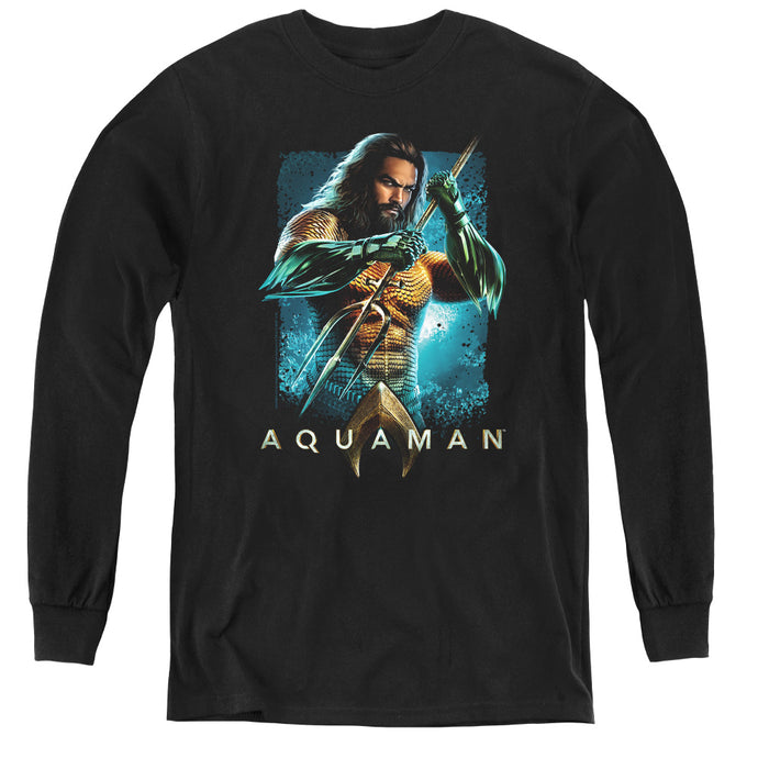 Aquaman Movie Trident Long Sleeve Kids Youth T Shirt Black
