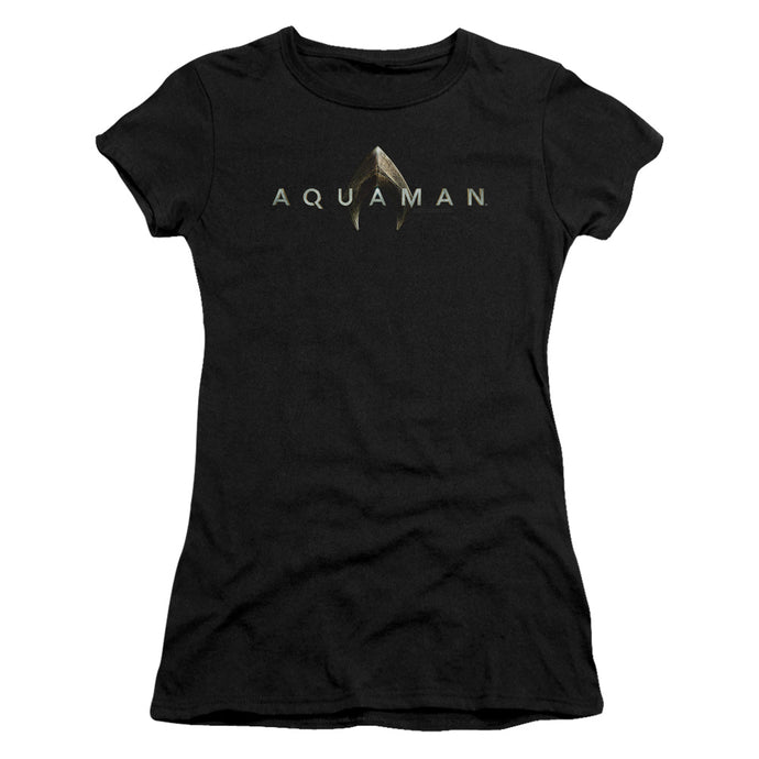 Aquaman Movie Logo Junior Sheer Cap Sleeve Womens T Shirt Black