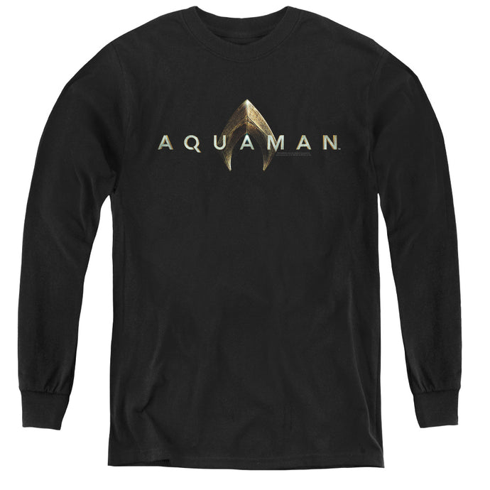 Aquaman Movie Logo Long Sleeve Kids Youth T Shirt Black