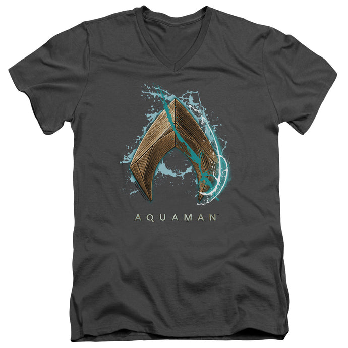 Aquaman Movie Water Shield Mens Slim Fit V-Neck T Shirt Charcoal