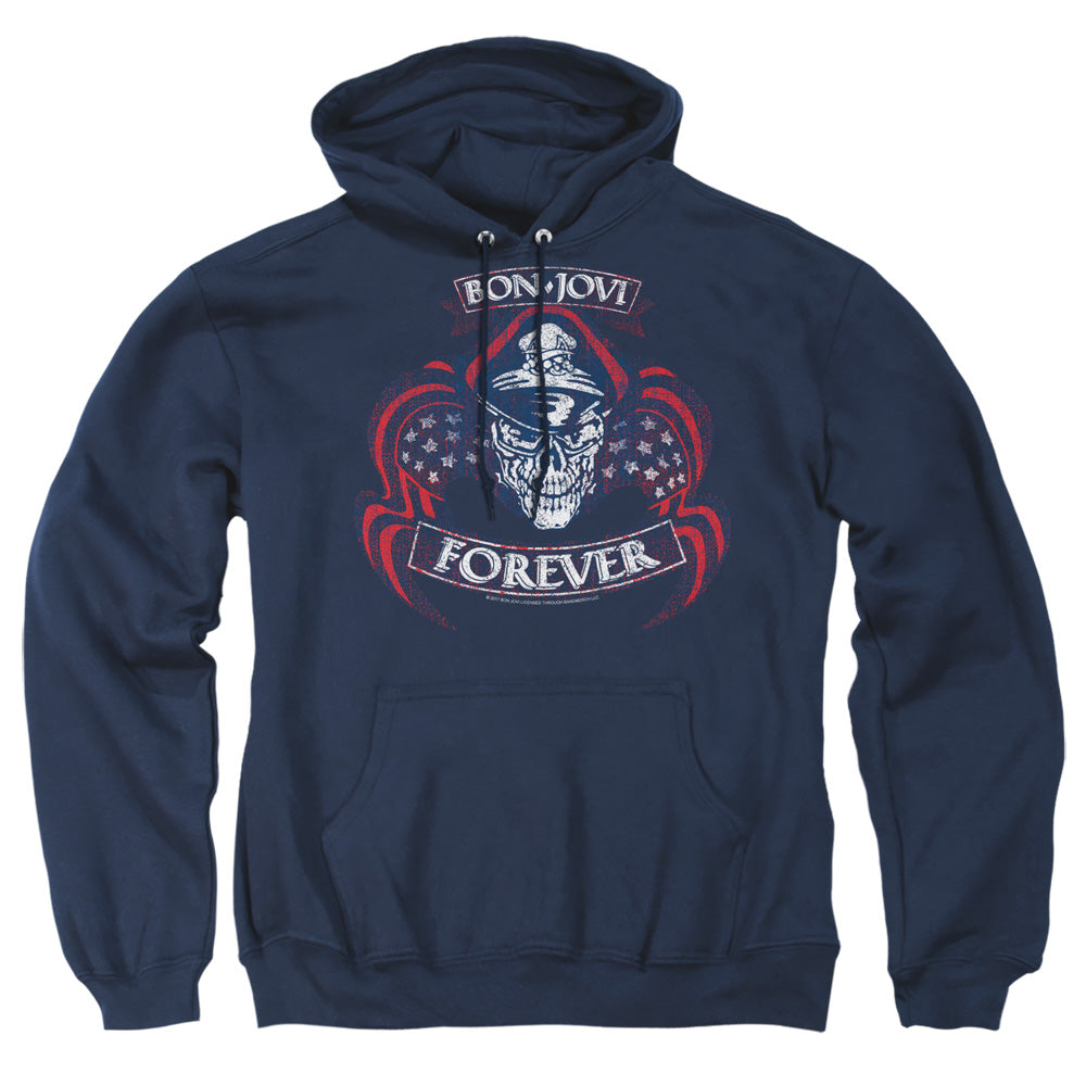 Bon Jovi Forever Skull Mens Hoodie Navy Officially Licensed