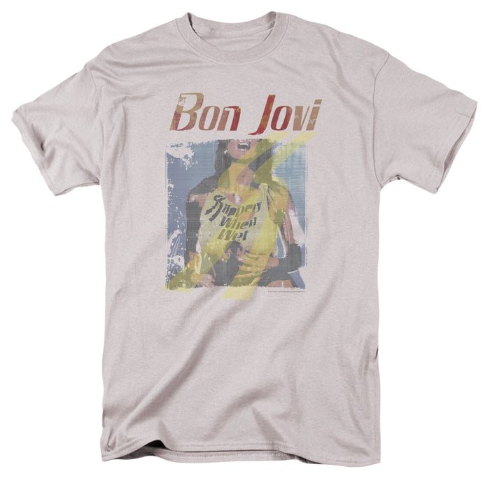 Bon Jovi Slippery When Wet Girl Mens T Shirt Silver