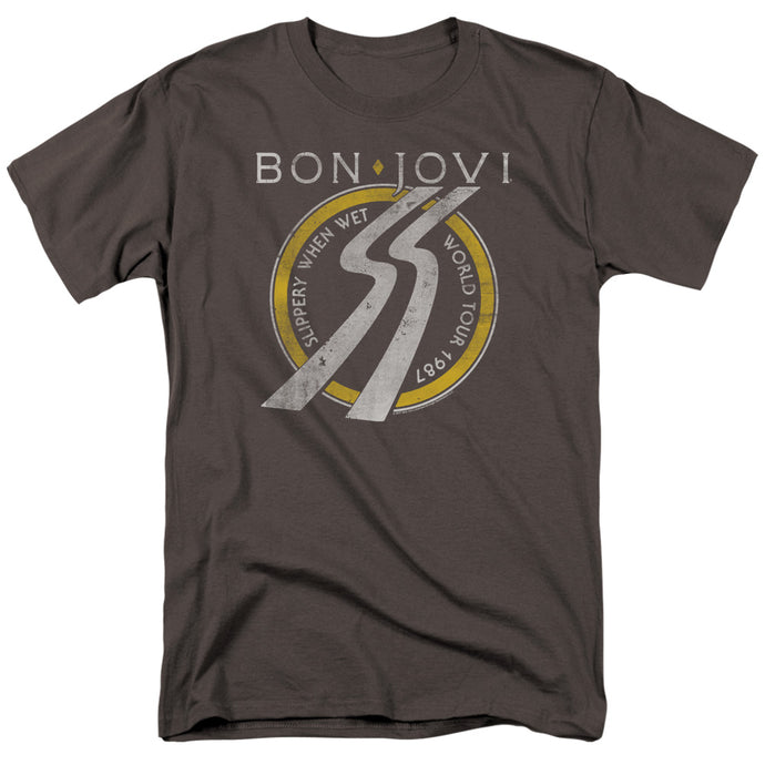 Bon Jovi Slippery When Wet World Tour Mens T Shirt Charcoal
