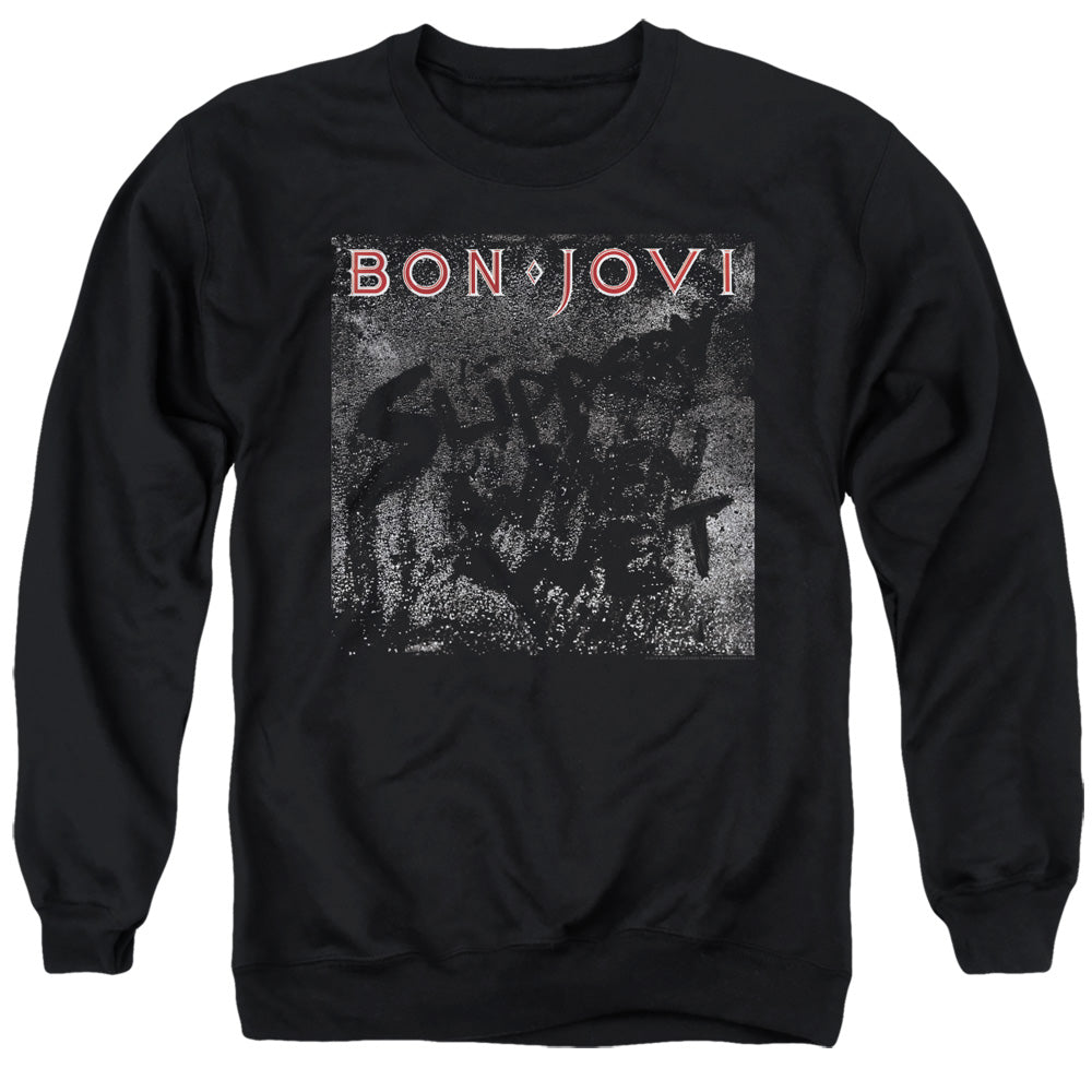 Bon Jovi Slippery Cover Mens Crewneck Sweatshirt Black Officially Licensed