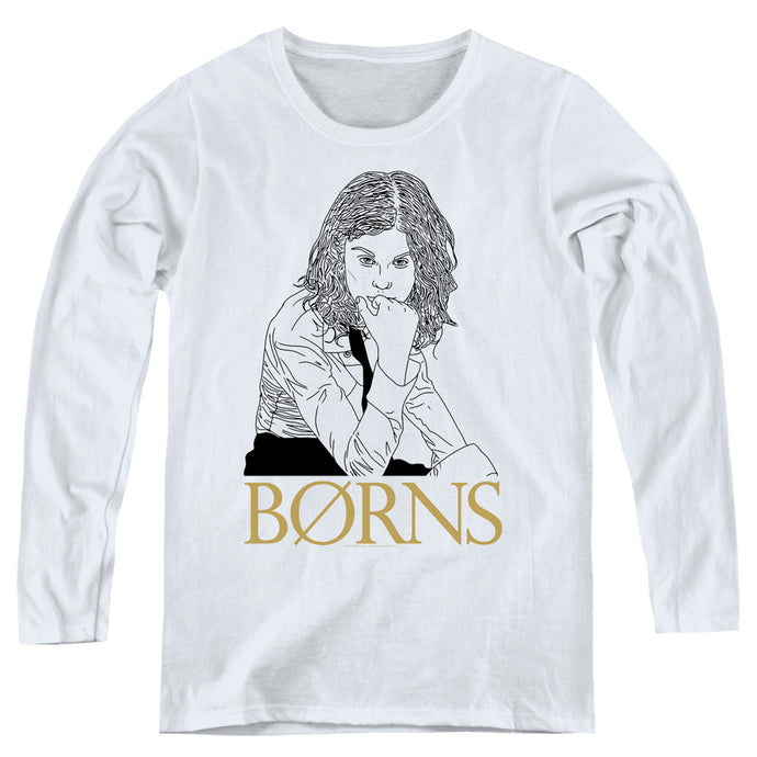 Borns Outline Womens Long Sleeve Shirt White