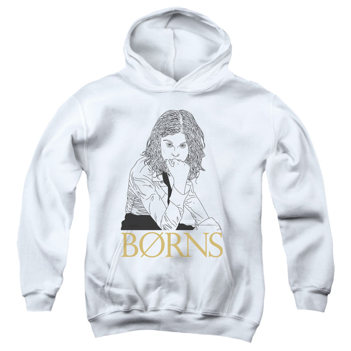 Borns Outline Kids Youth Hoodie White