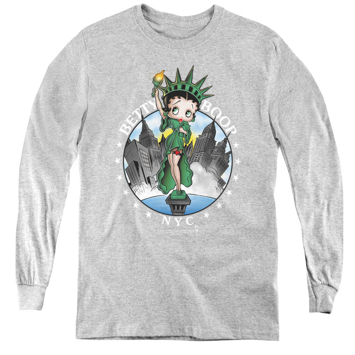 Betty Boop Nyc Long Sleeve Kids Youth T Shirt Athletic Heather