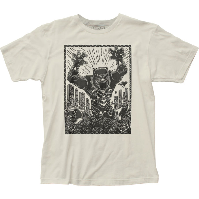 Black Panther Black Panther Woodcut Mens T Shirt Vintage White