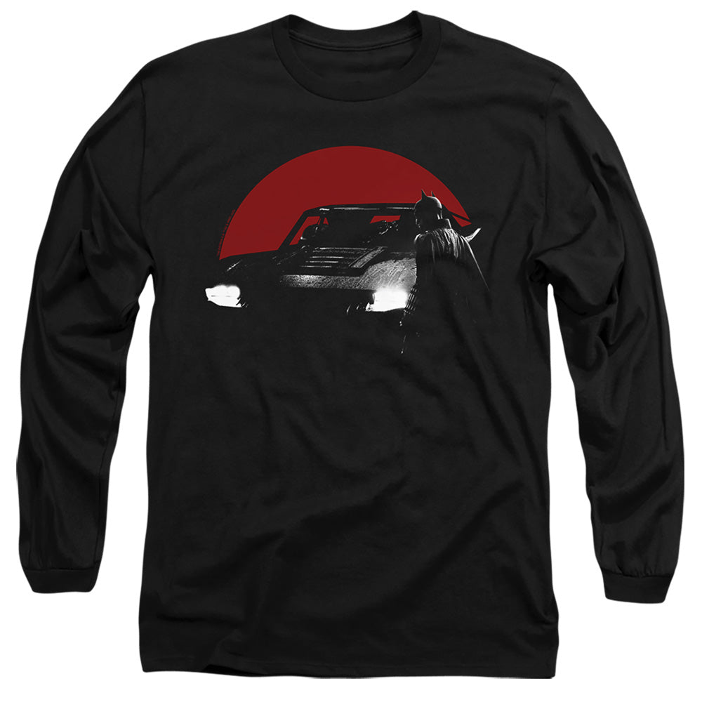The Batman Red Moon And Batmobile Mens Long Sleeve Shirt Black Officially Licensed