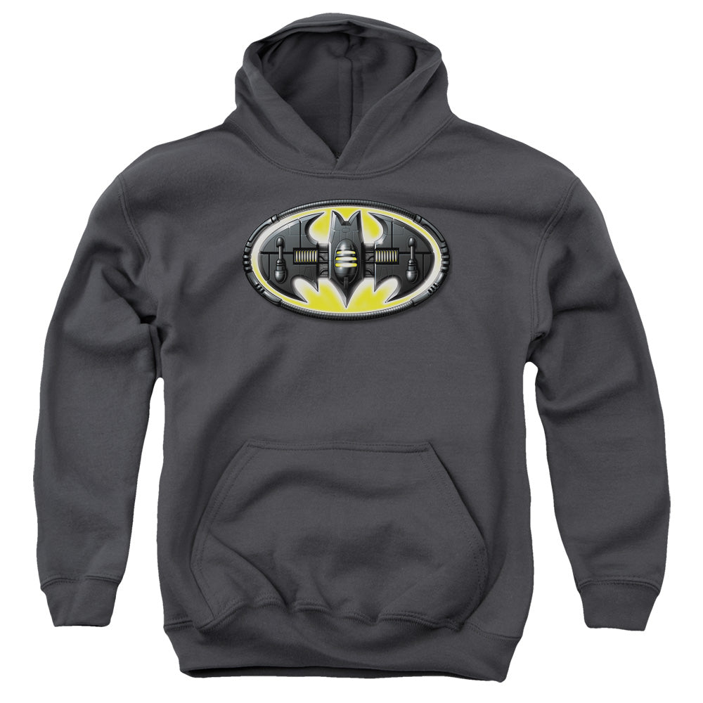 Batman Bat Mech Logo Kids Youth Hoodie Charcoal