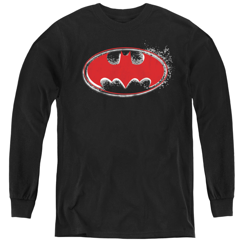 Batman Hardcore Noir Bat Logo Long Sleeve Kids Youth T Shirt Black