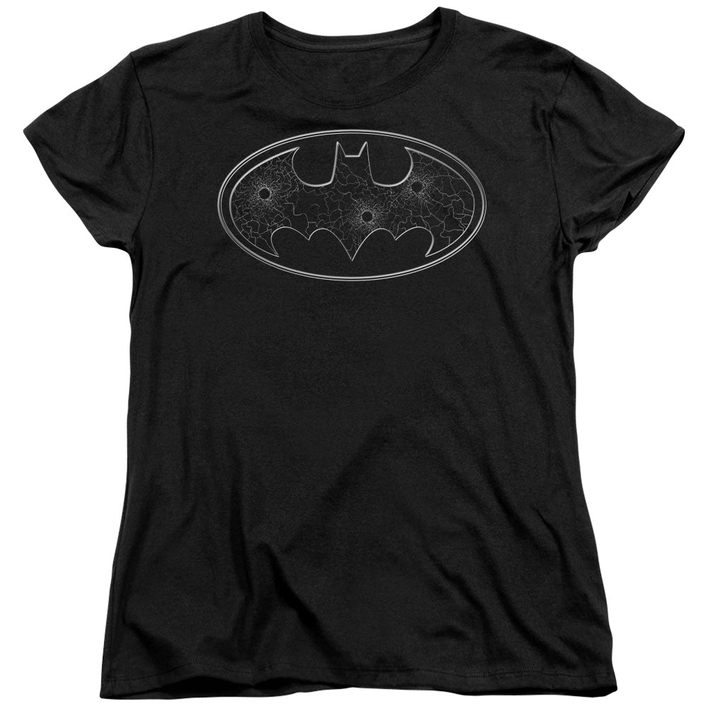 Batman Glass Hole Logo Womens T Shirt Black
