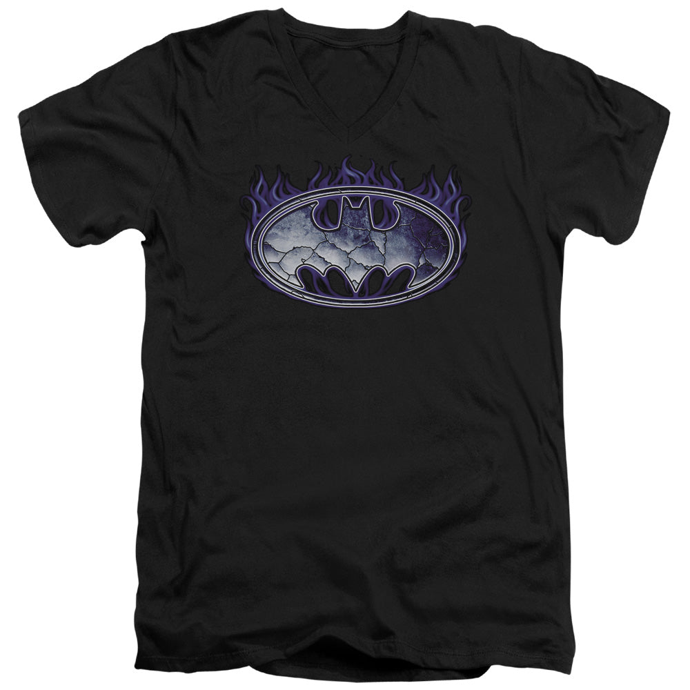 Batman Cracked Shield Mens Slim Fit V Neck T Shirt Black