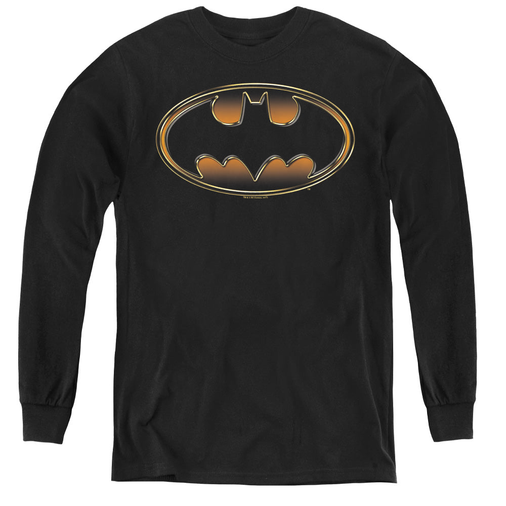 Batman Black & Gold Embossed Long Sleeve Kids Youth T Shirt Black