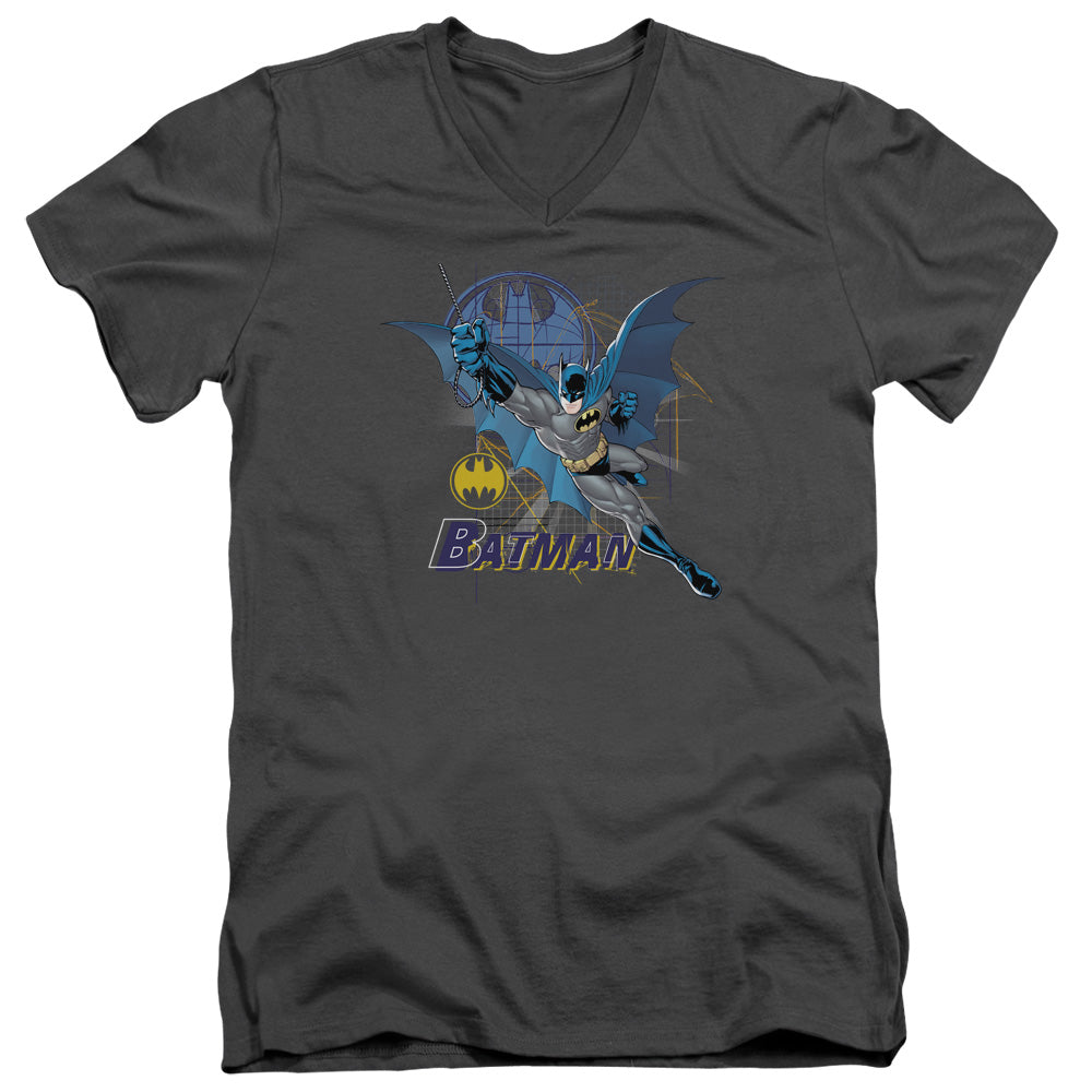 Batman Cape Outstretched Mens Slim Fit V Neck T Shirt Charcoal