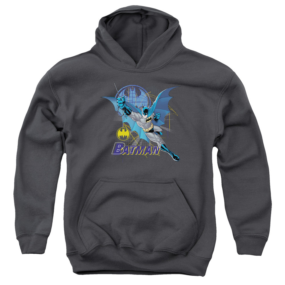 Batman Cape Outstretched Kids Youth Hoodie Charcoal