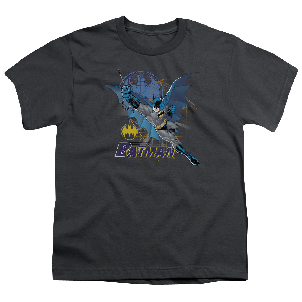 Batman Cape Outstretched Kids Youth T Shirt Charcoal