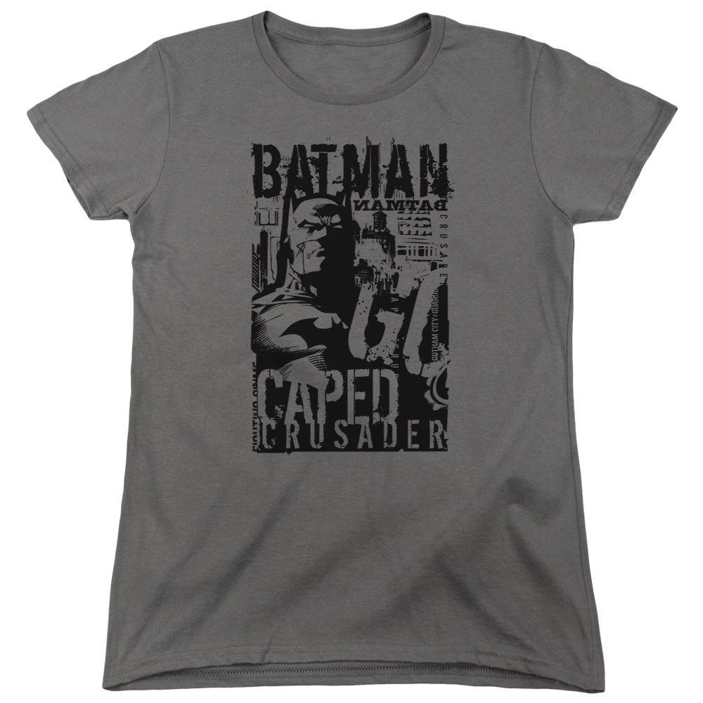 Batman Caped Crusader Womens T Shirt Charcoal