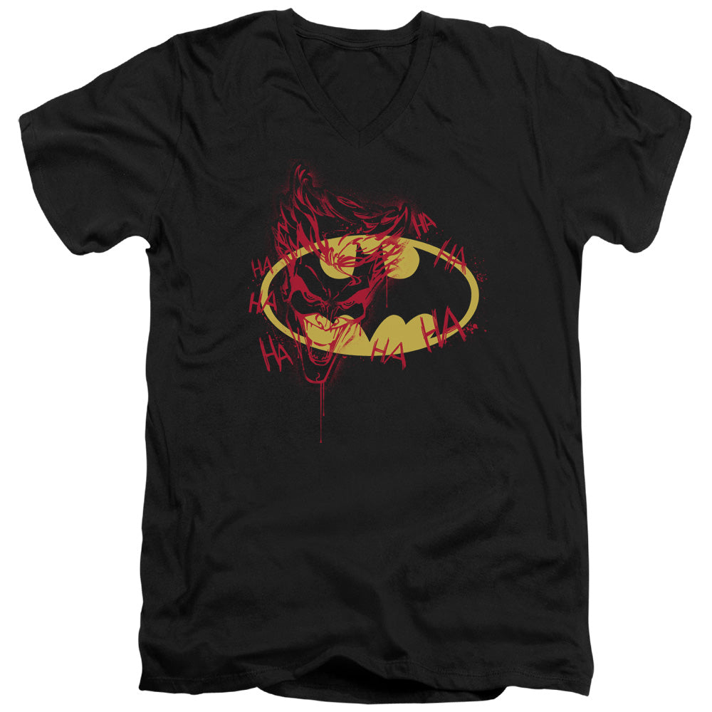 Batman Joker Graffiti Mens Slim Fit V Neck T Shirt Black