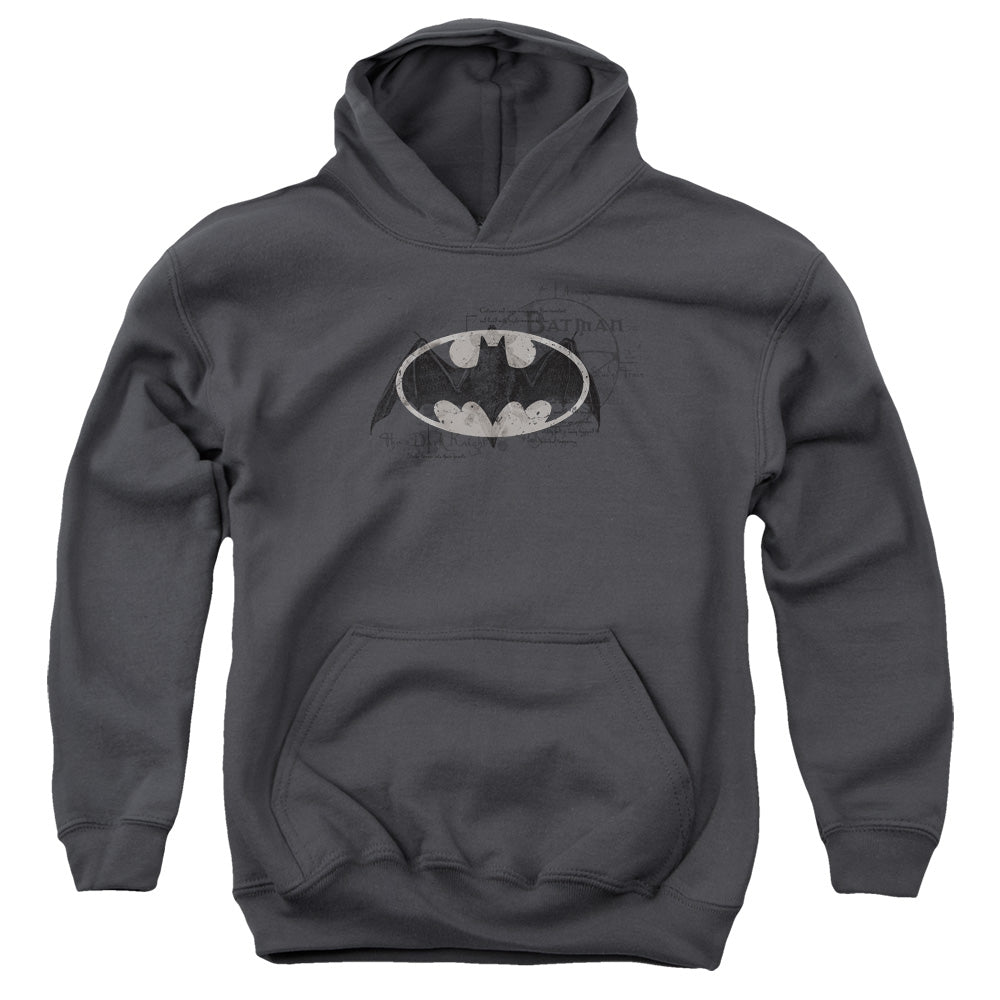 Batman Arcane Bat Logo Kids Youth Hoodie Charcoal