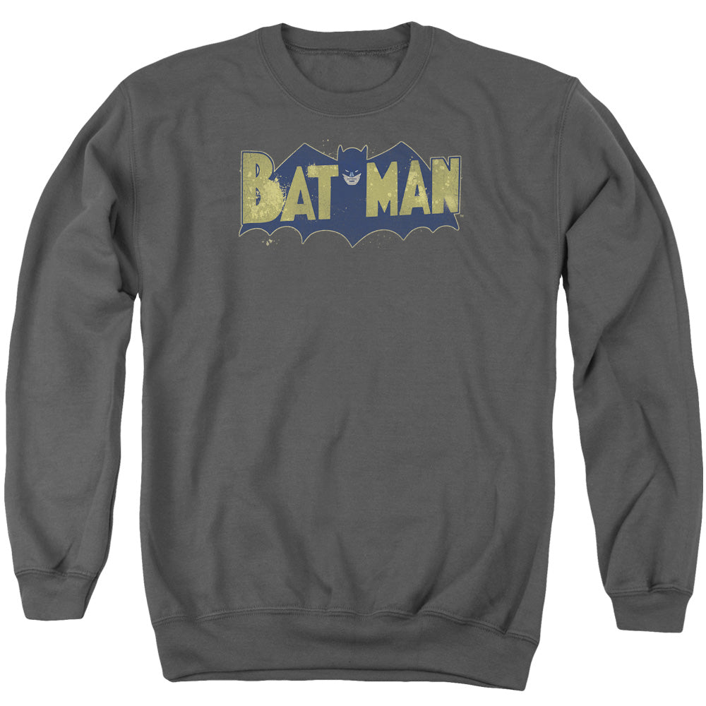 Batman Vintage Logo Splater Mens Crewneck Sweatshirt Charcoal