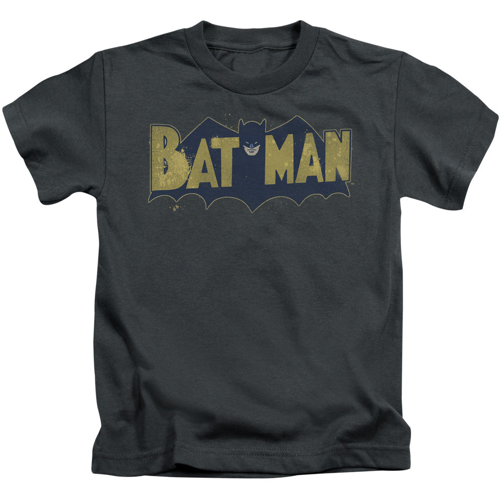 Batman Vintage Logo Splater Juvenile Kids Youth T Shirt Charcoal