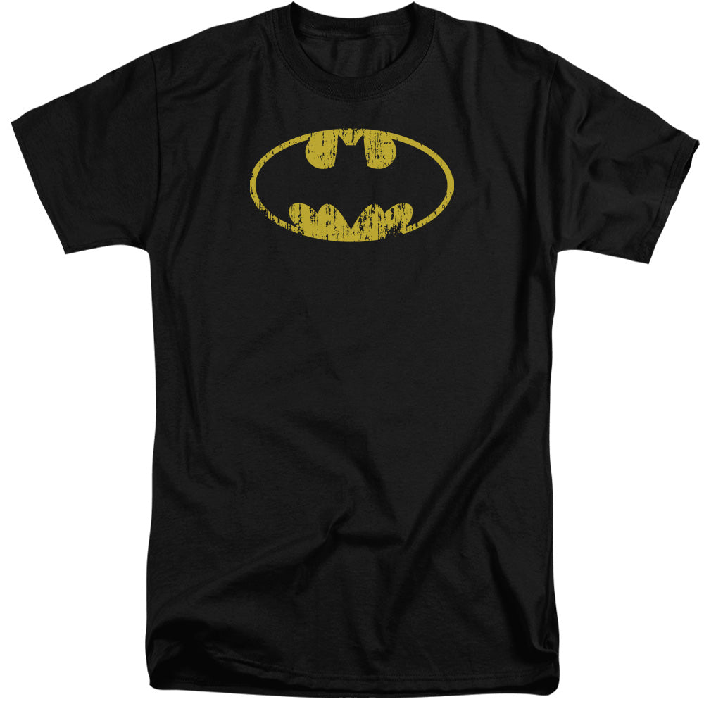 Batman Classic Logo Distressed Mens Tall T Shirt Black