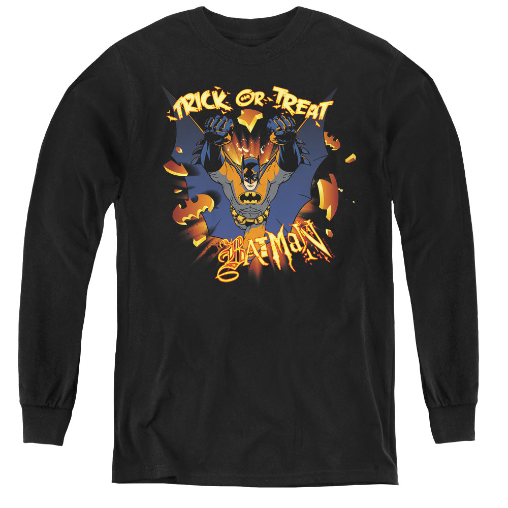 Batman Pumpkin Burst Long Sleeve Kids Youth T Shirt Black