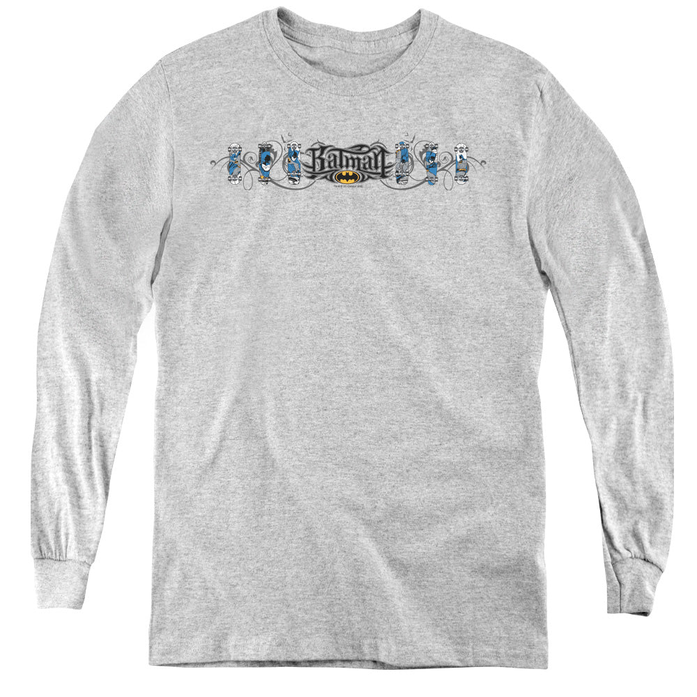 Batman Skateboard Bats Long Sleeve Kids Youth T Shirt Athletic Heather