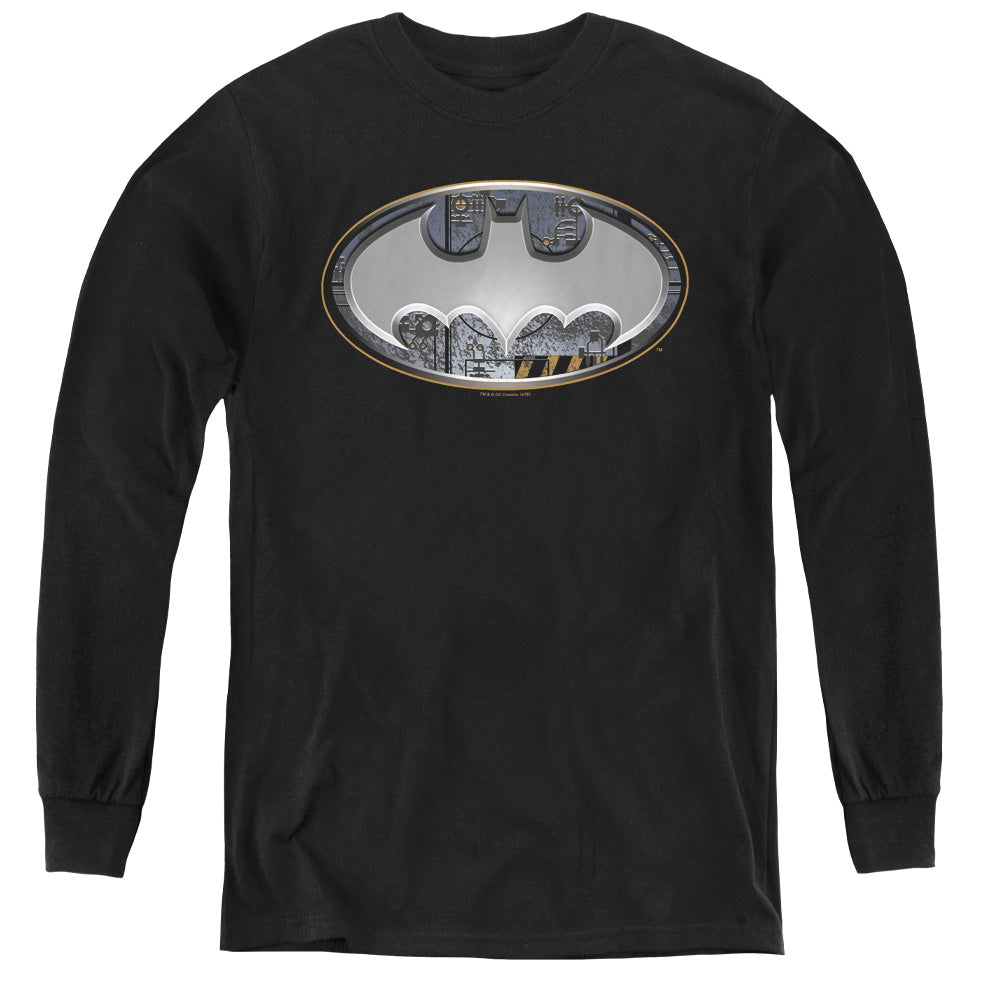 Batman Steel Wall Shield Long Sleeve Kids Youth T Shirt Black