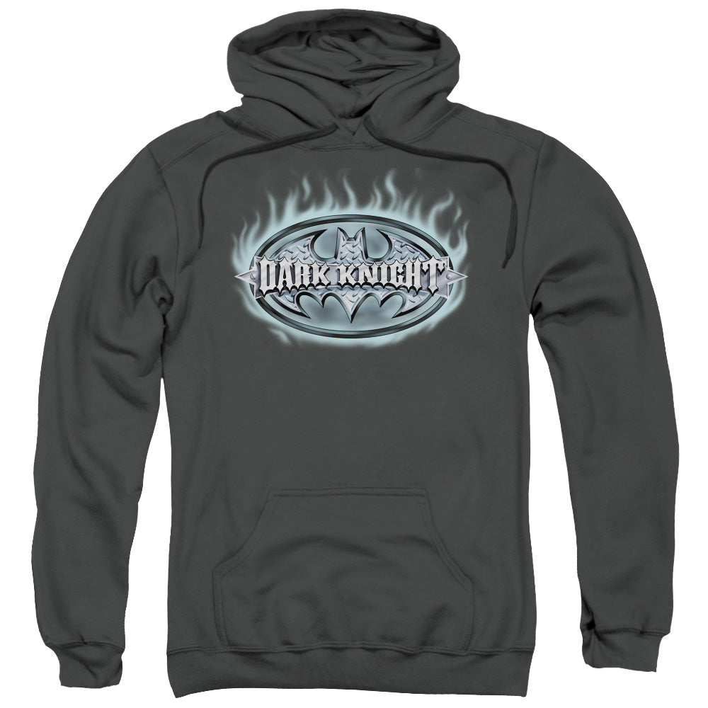 Batman Dark Knight Steel Shield Mens Hoodie Charcoal