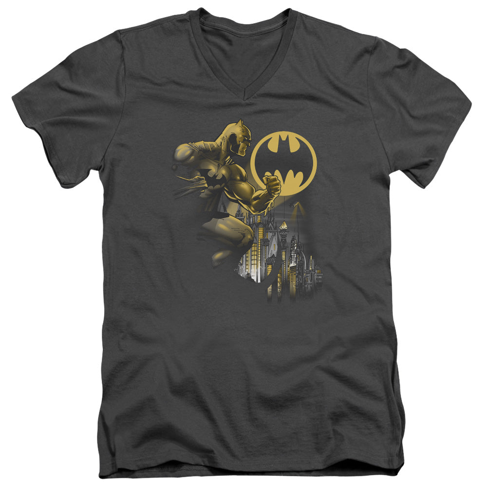 Batman Bat Signal Mens Slim Fit V Neck T Shirt Charcoal