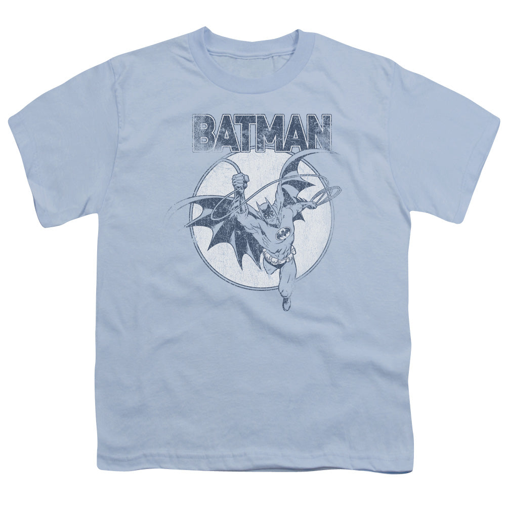 Batman Swinging Bat Kids Youth T Shirt Light Blue