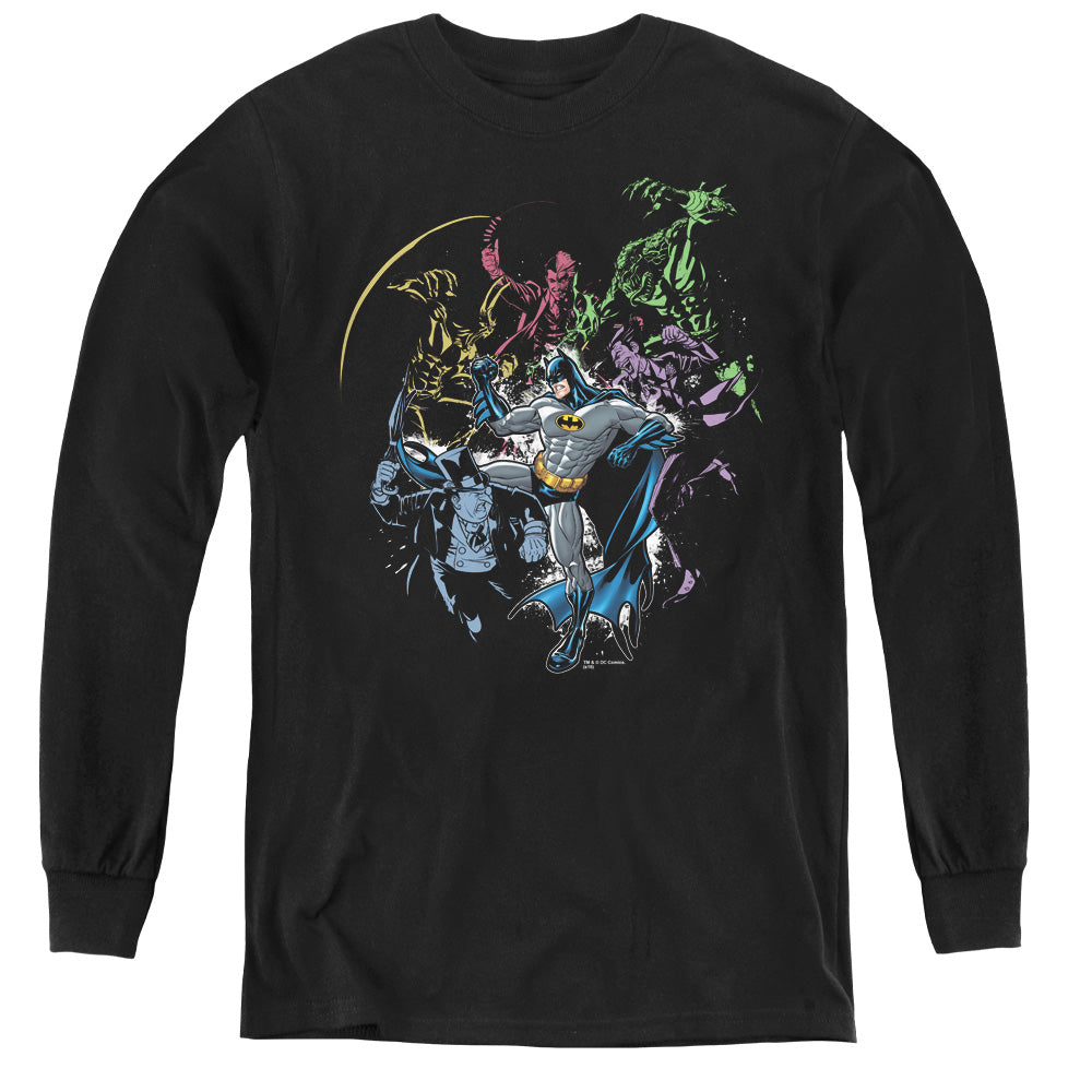 Batman Surrounded Long Sleeve Kids Youth T Shirt Black