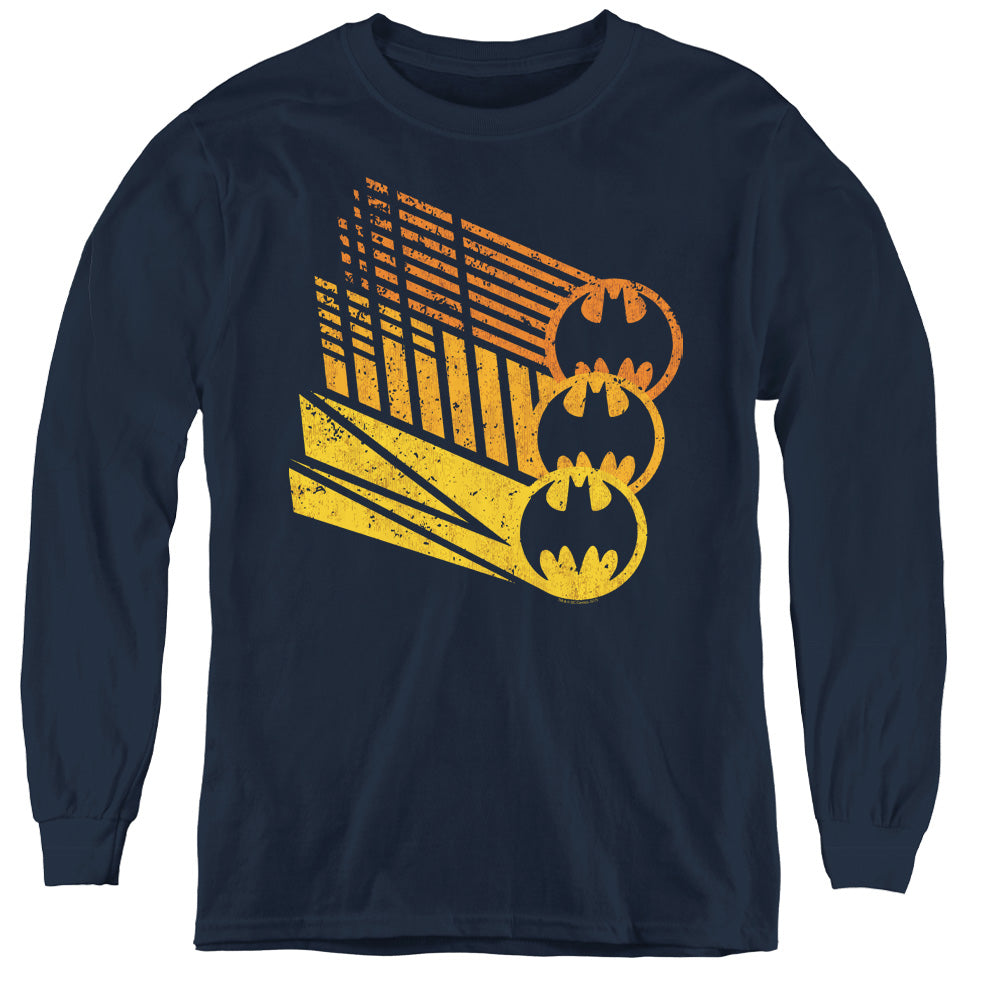 Batman Bat Signal Shapes Long Sleeve Kids Youth T Shirt Navy Blue