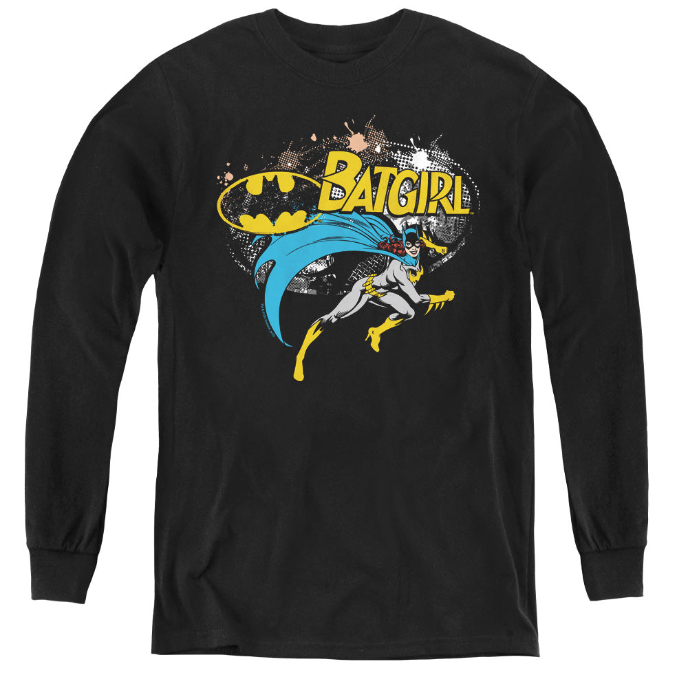 Batman Batgirl Halftone Long Sleeve Kids Youth T Shirt Black