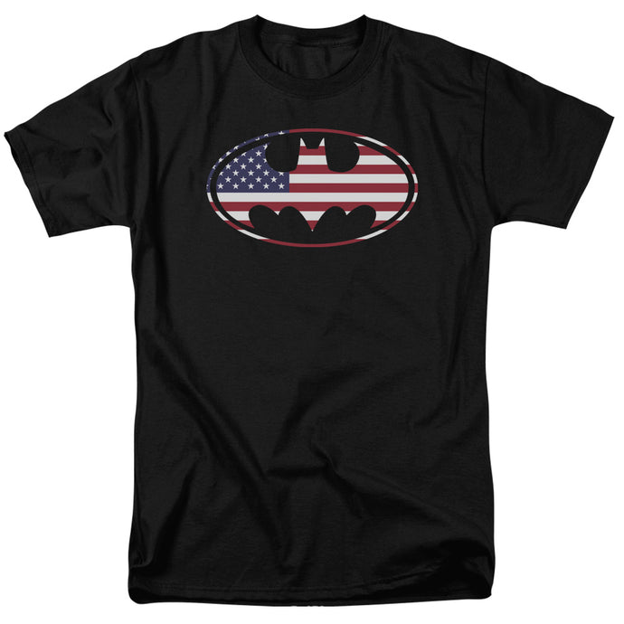 Batman American Flag Oval Mens T Shirt Black